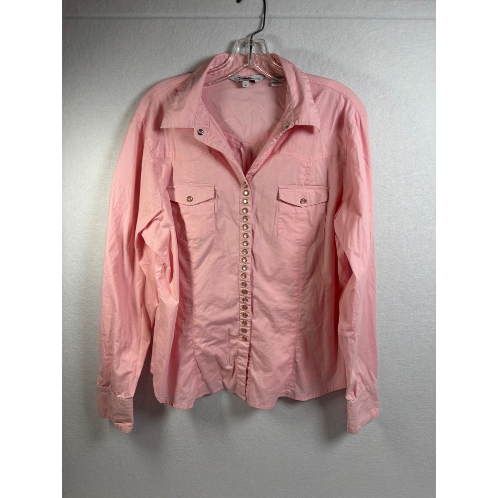 Roper Western Snap Shirt Womens XL Pink Cotton Blend Long Sleeve Boho Cowboy Top